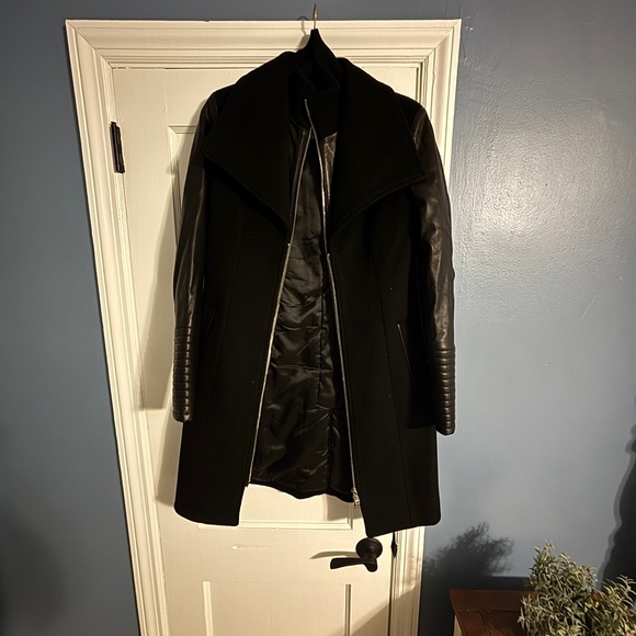 Danier Black Trench Coat with Leather Sleeves